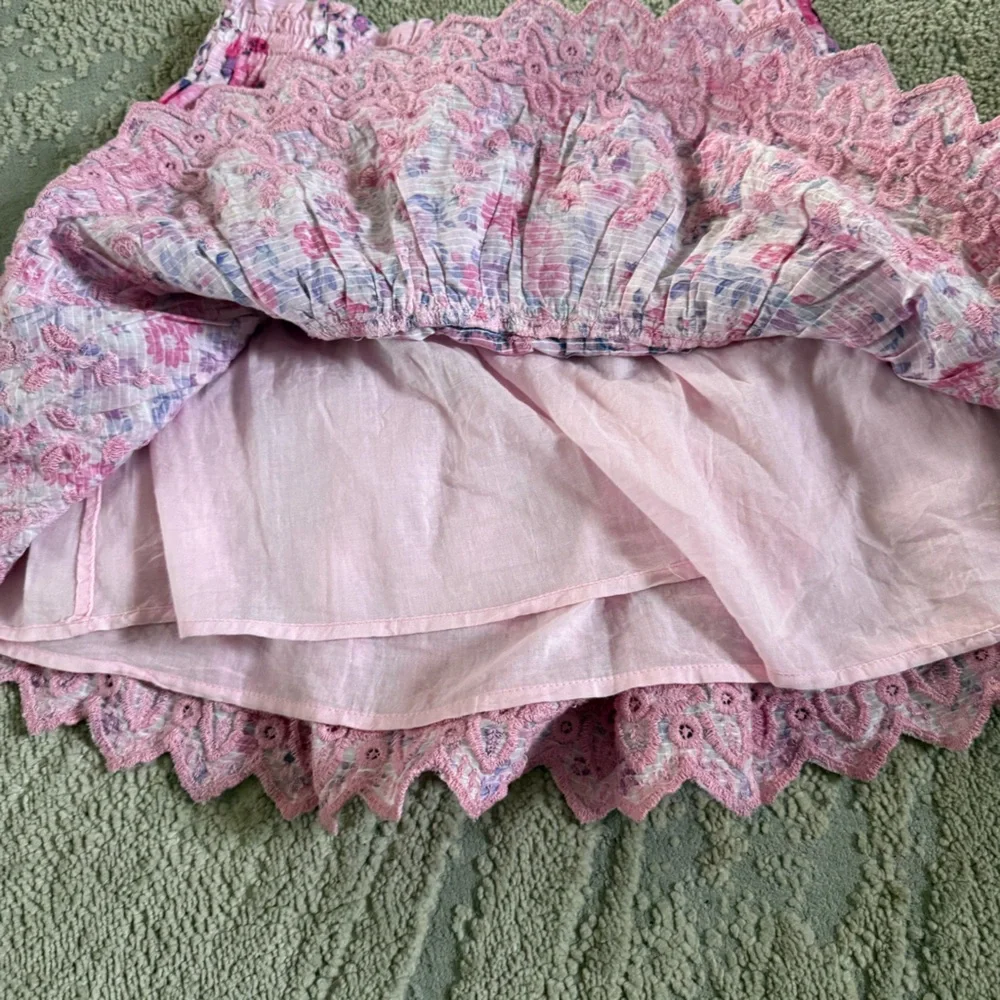 LoveShackFancy Cairo mini skirt pink purple floral tiered ruffled embroidered XS - Picture 8 of 12